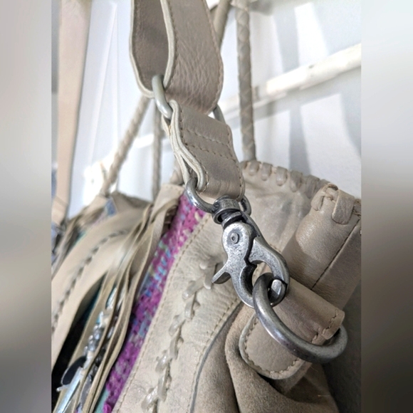 Free People Canyonlands Leather Kantha Bone Bead Large Boho Bag - Picture 6 of 16